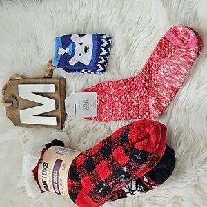 Set of Muk Luk socks, Maurices slippers/socks, and Rooted Soul socks NEW